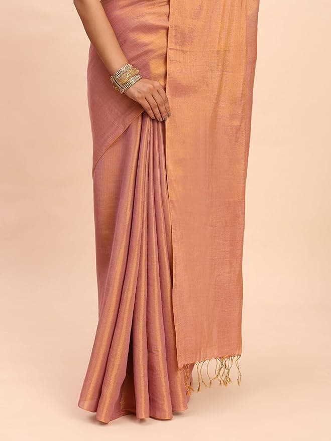 Handloom Tissue Saree for Women (Rose Gold) 3
