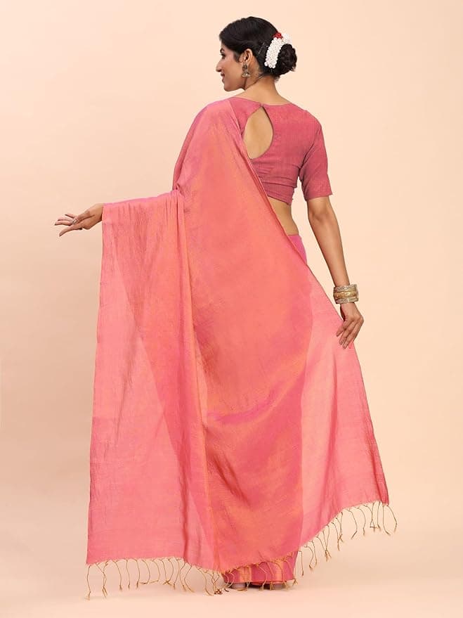 Handloom Tissue Saree for Women (Rani Pink) 2