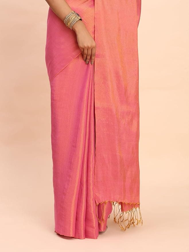 Handloom Tissue Saree for Women (Rani Pink) 3