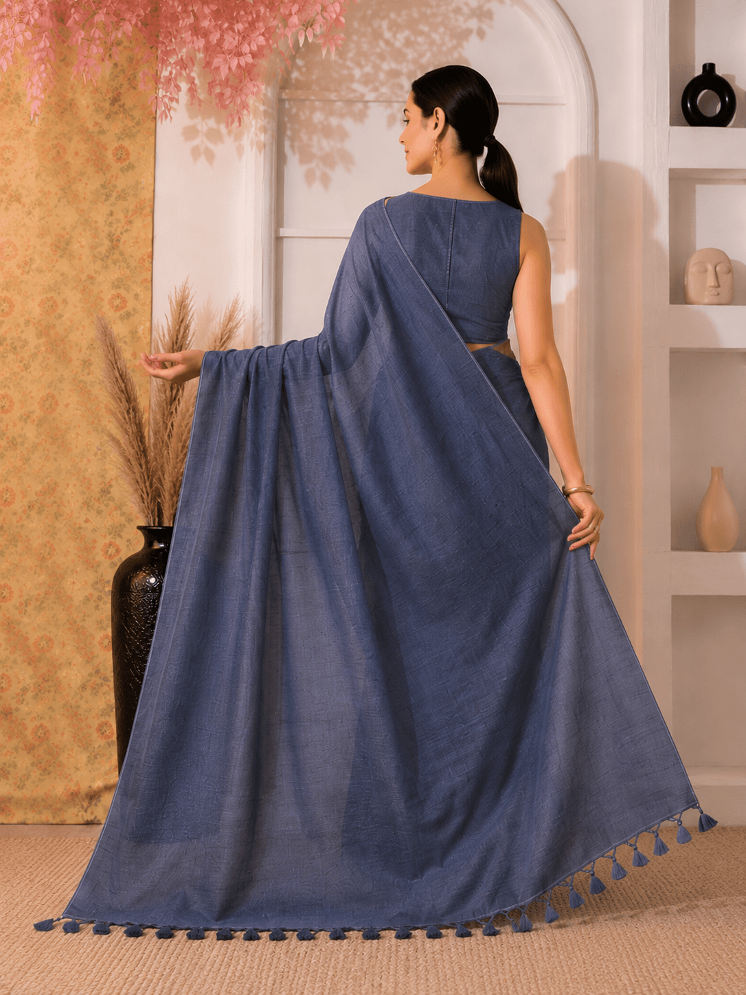 Elegant Dual-Tone Mul Cotton Saree in Stale Blue