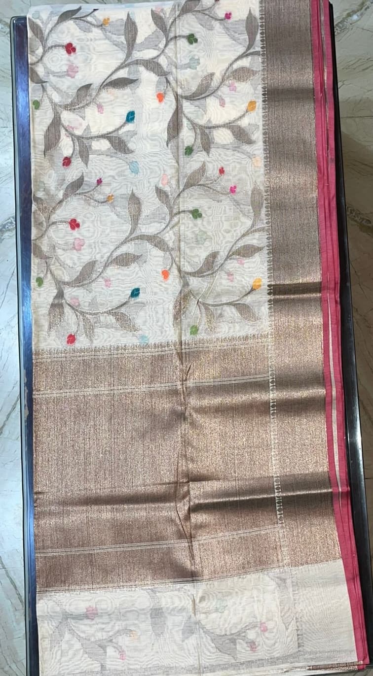 Elegant Semi Tussar Saree with Zari Weaving & Broket Blouse Piece 2