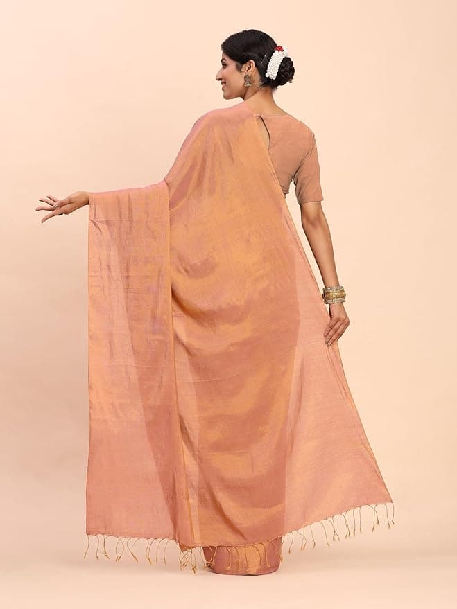 Handloom Tissue Saree for Women (Rose Gold) 2