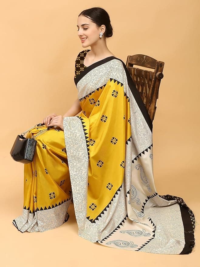 NIBIRAPON Printed Arani Pattu Art Silk Saree for Women | Elegant Floral & Geometric Print Saree | Lightweight Soft Silk Saree with Blouse Piece 2