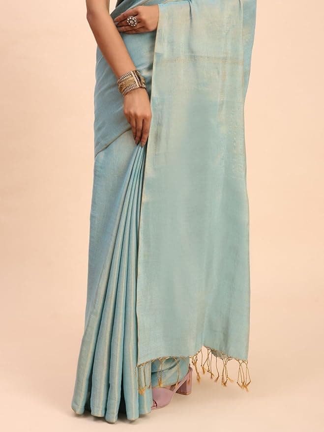 Handloom Tissue Saree for Women (Sea Green) 3