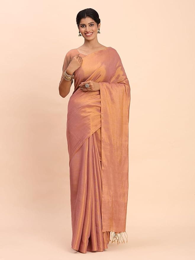Handloom Tissue Saree for Women (Rose Gold) 4