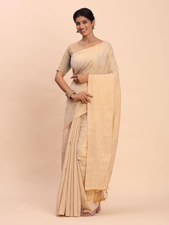 Handloom Tissue Saree for Women (Cream)
