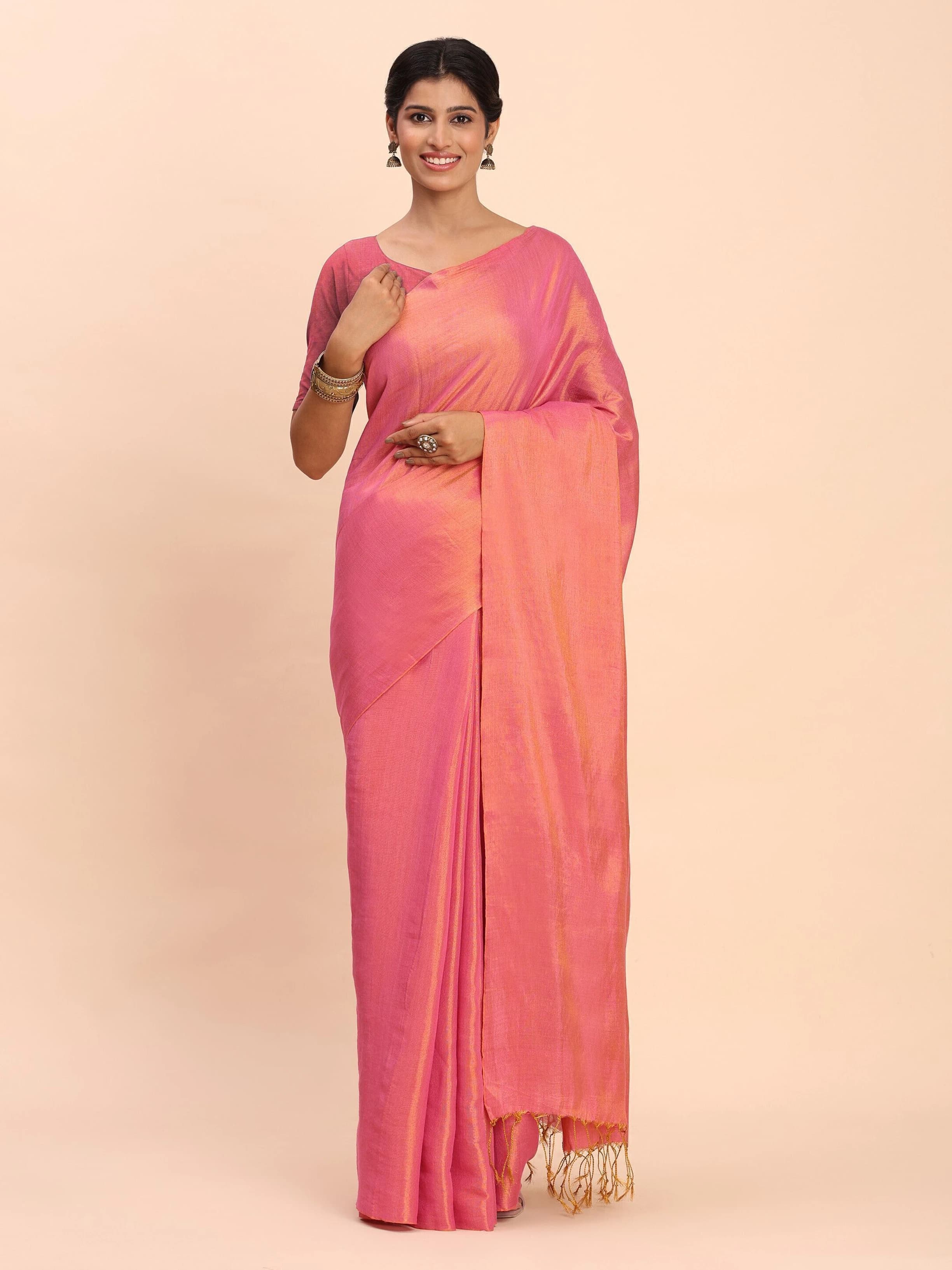 Handloom Tissue Saree for Women (Rani Pink) 5