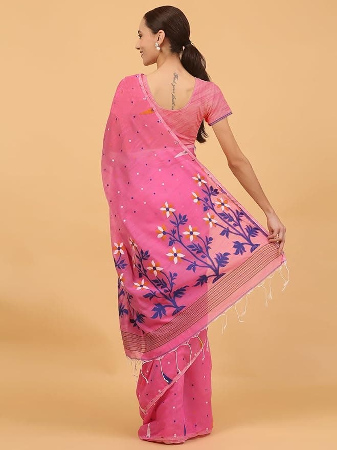 Pink Cotton Soft Jamdani Saree for Women (Pink) 2