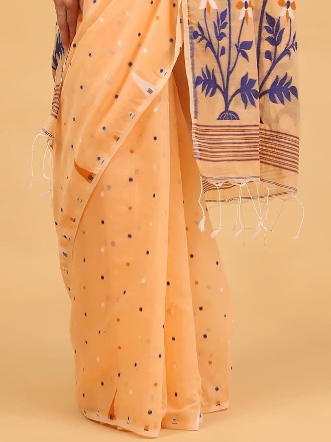 NIBIRAPON Peach Cotton Soft Jamdani Saree for Women (Peach) 4