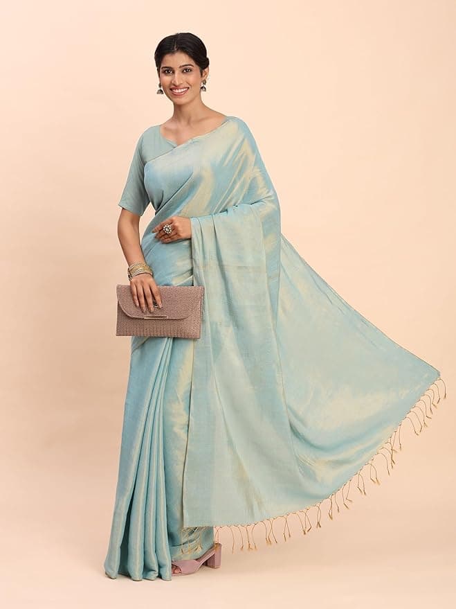 Handloom Tissue Saree for Women (Sea Green) 4